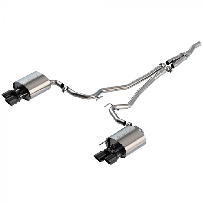 Borla Cat-Back Exhaust System S-Type 2-1/4&quot; With 4&quot; Black Tips Mustang Fastback EcoBoost With Factory Active Exhaust Option 2019-2021